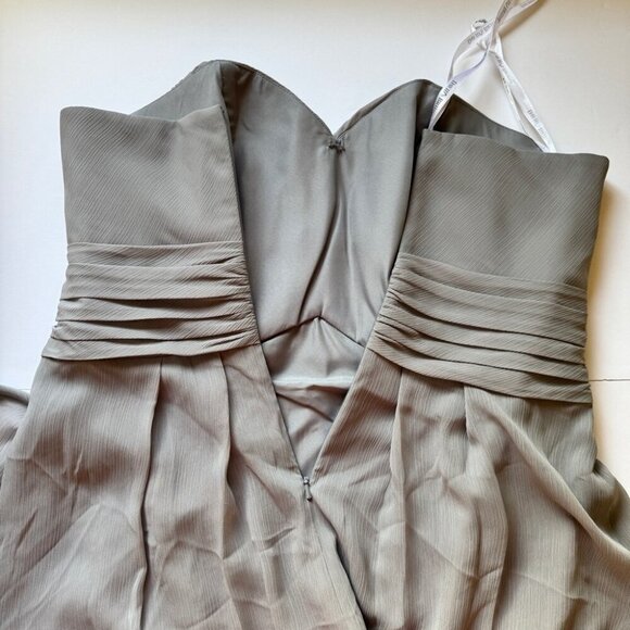 NWT David's Bridal F14847 Short Crinkle Chiffon Dress Front Cascade Mercury 10 - Picture 9 of 14